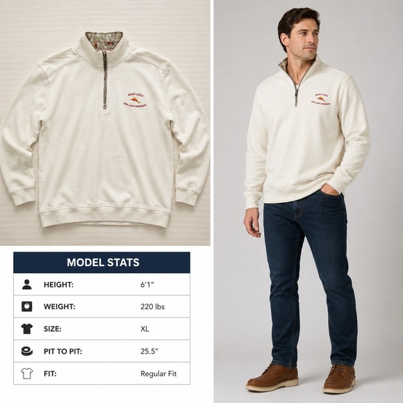 Tommy Bahama Other - Tommy Bahama Mens XL Cream Quarter Zip Sweatshirt Make Life One Long Weekend